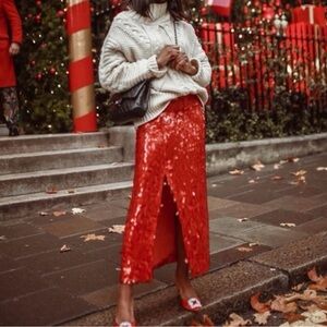 VICI Red Sequin Midi Skirt (Small)